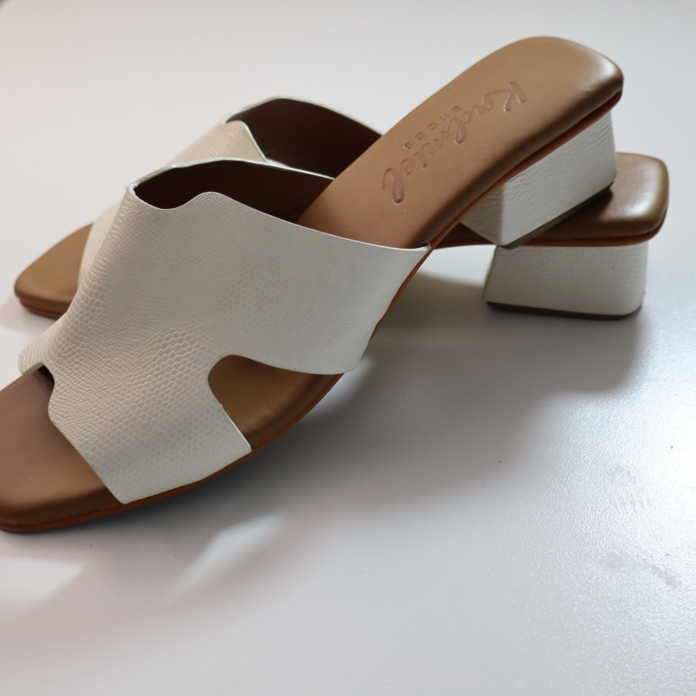 Kadmiel Shoes Slide Mules Womens 9.5in White Leather Block Heel H-Cutout Sandals - Picture 3 of 7